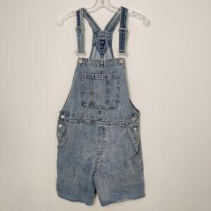 GAP Denim Shortalls Bib Overall Shorts Medium Wash Utility Size Large